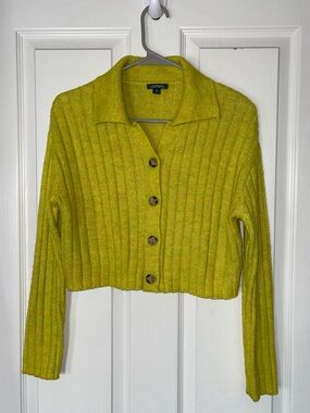 Wild fable knit yellow green cropped cardigan sweater size xs